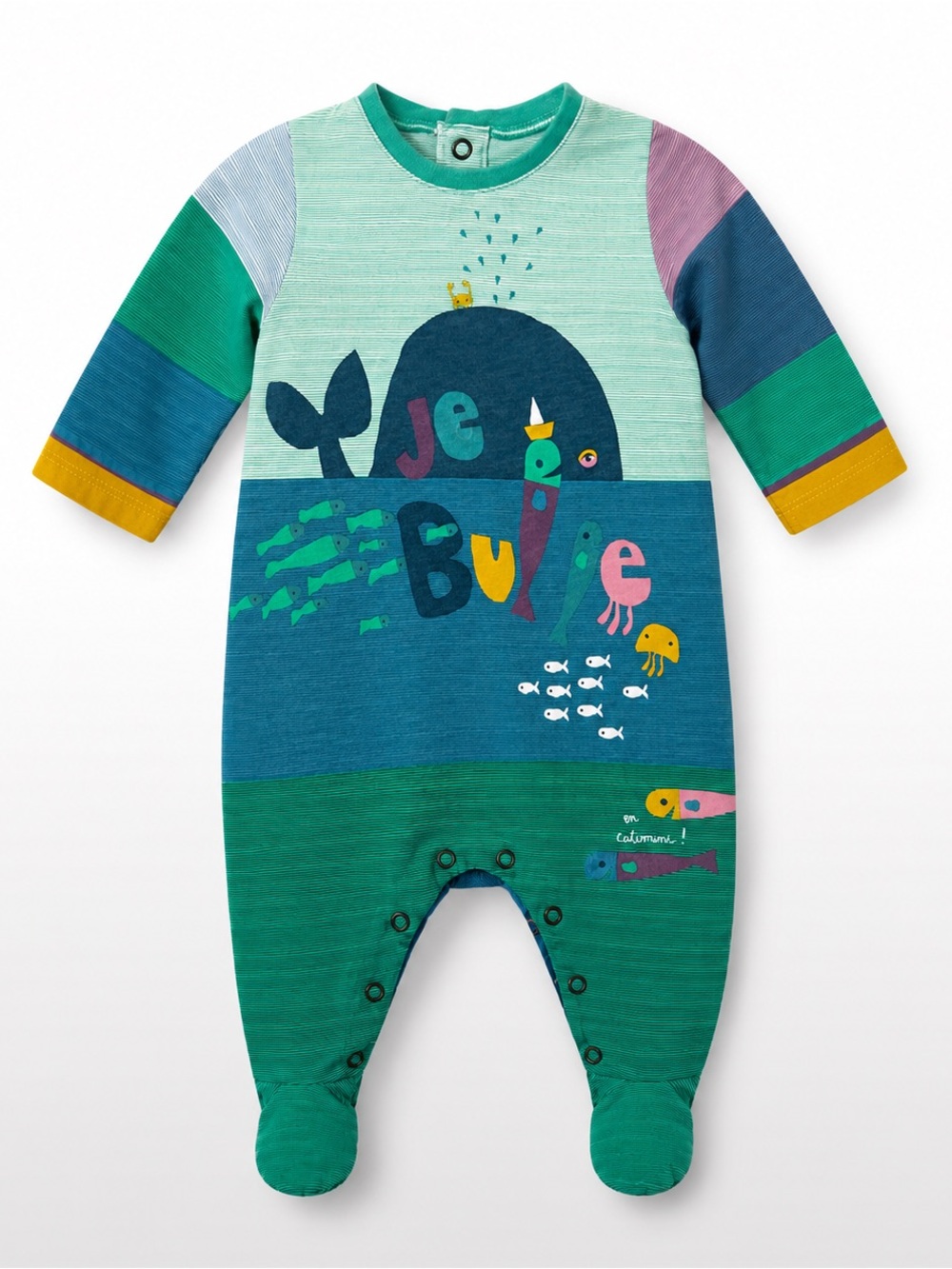 Catimini Je Bulle Ocean Whale Footed Sleeper Baby Romper 3M